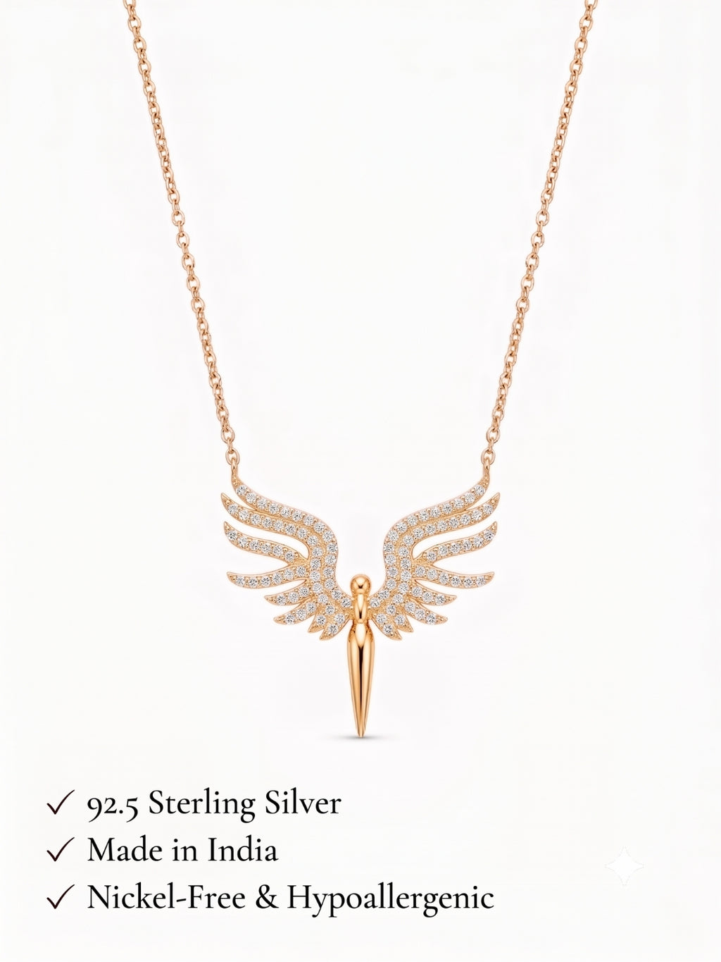 925 Sterling Silver Divine Guardian Wings Pendant Necklace for Women