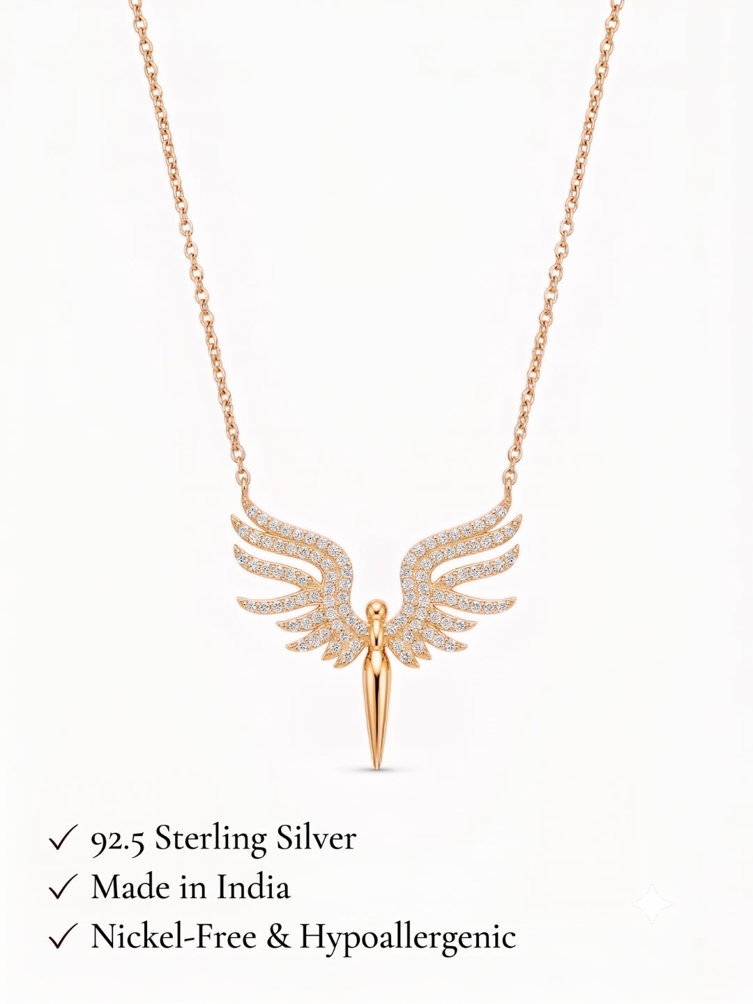 925 Sterling Silver Divine Guardian Wings Pendant Necklace for Women