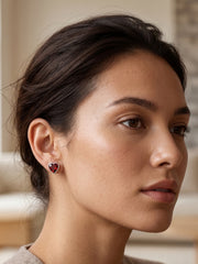 925 Silver Heart Ruby Stud Earrings for Women