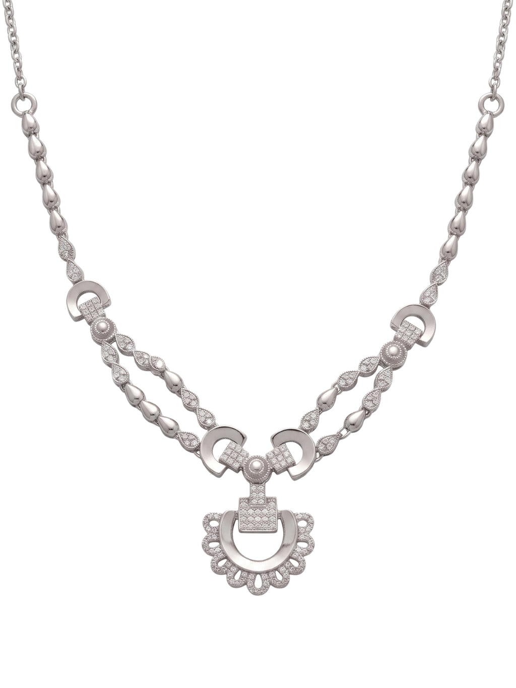 925 Sterling Silver Celeste Dual Chain Pendant Necklace Set with earrings