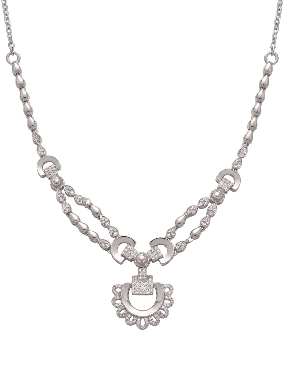 925 Sterling Silver Celeste Dual Chain Pendant Necklace Set with earrings