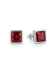 925 Silver Ruby Square Stud Earrings for Women