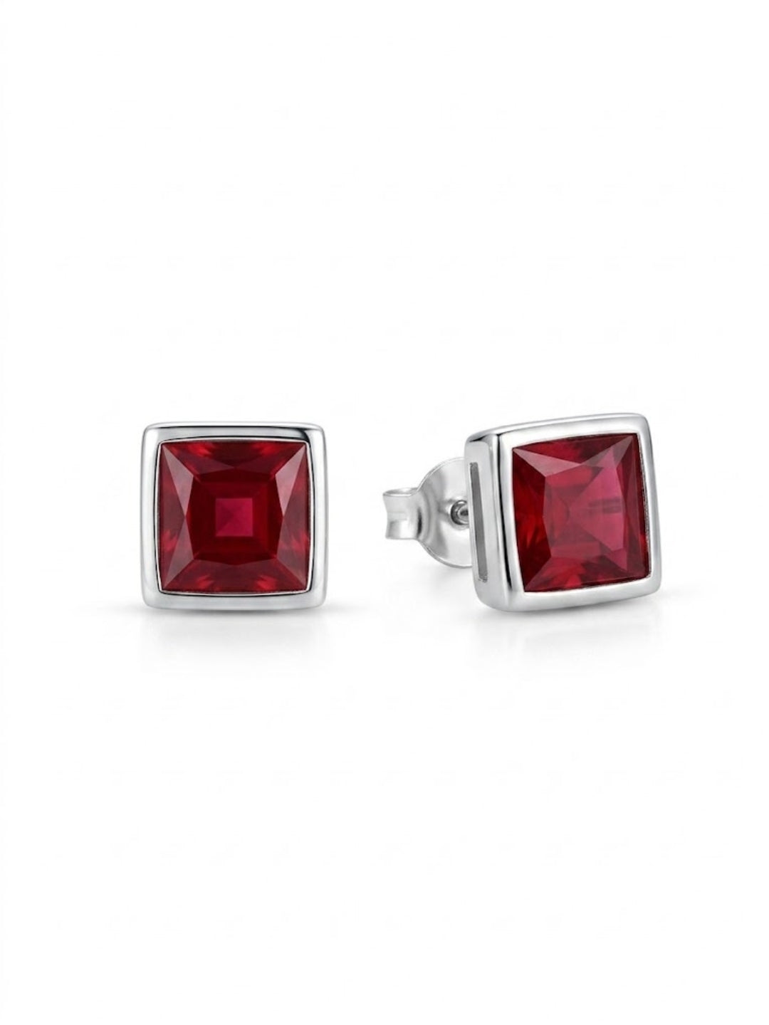 925 Silver Ruby Square Stud Earrings for Women