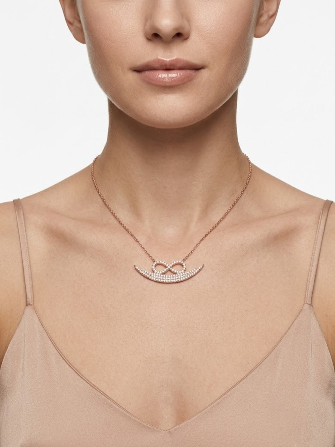925 Sterling Silver Eternal Infinity Smile Crescent Necklace for Women