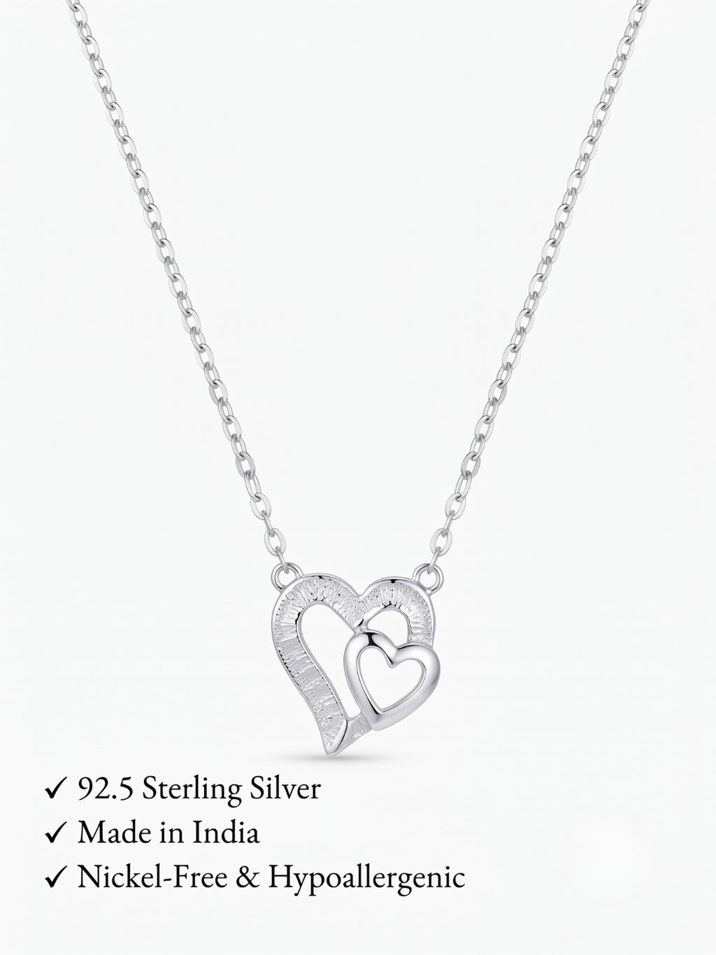 925 Silver Eternal Pure Double Heart Necklace for Women