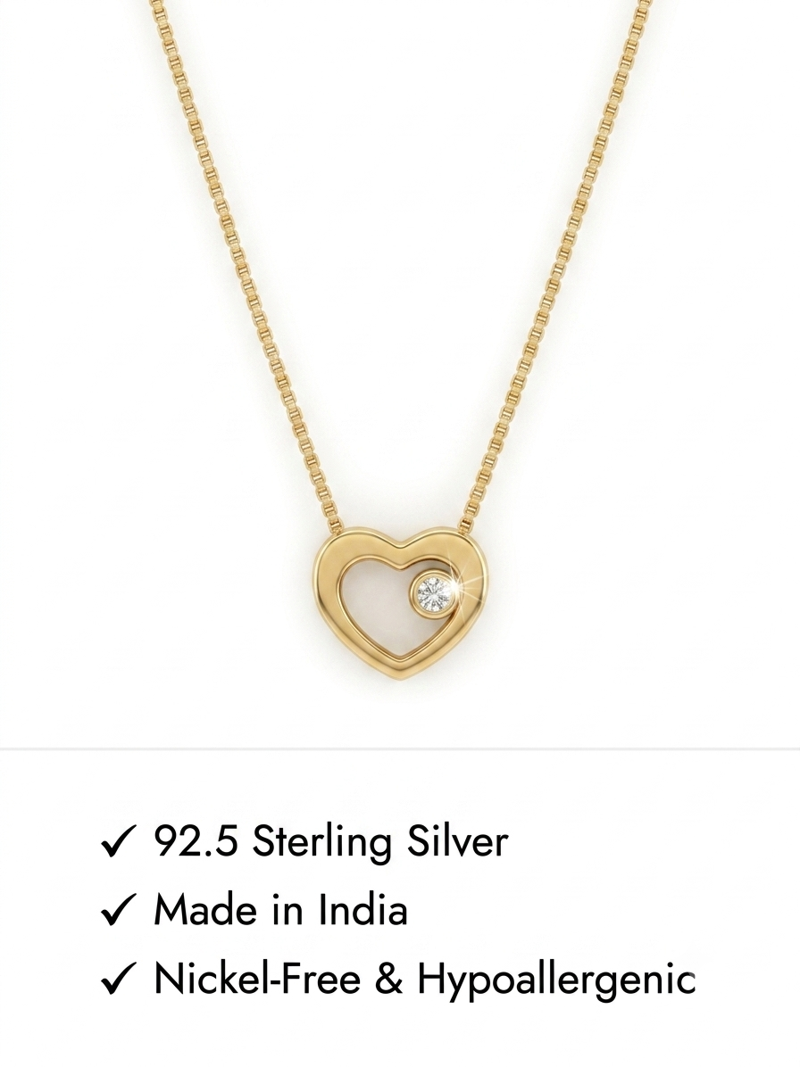 925 Sterling Silver Open Heart Solitaire Necklace for Women