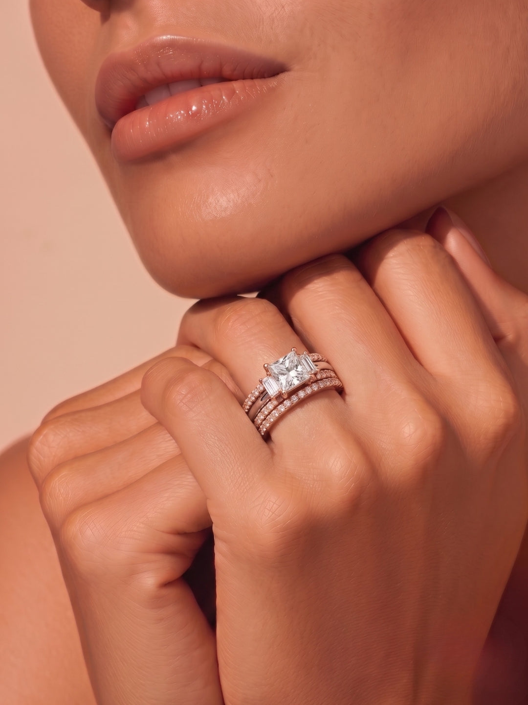 925 Sterling Silver Princess Cut Multi-Band Halo Statement Ring for Women