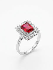 925 Sterling Silver Ruby Radiance Halo Ring for Women
