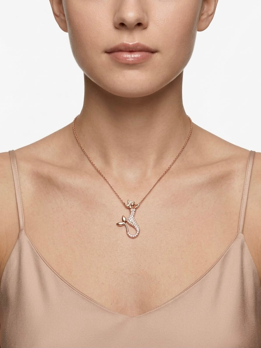 925 Sterling Silver Mermaid Tail Pendant Necklace for Women