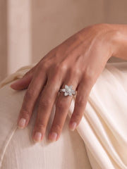 925 Sterling Silver Floral Diamond Ring for Women