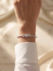 92.5 Sterling Silver Crystal Heart Bow Silver Bracelet for Women