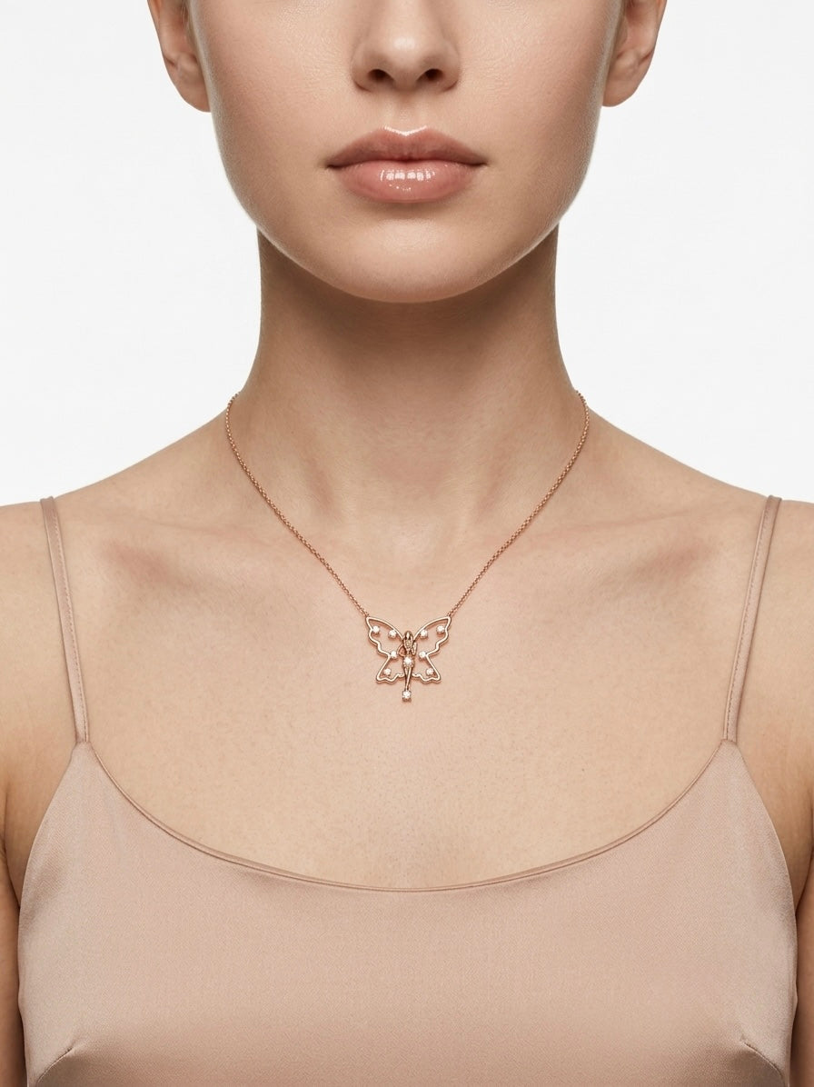 925 Sterling Silver Dainty Rose Gold Butterfly Fairy Pendant Necklace for Women