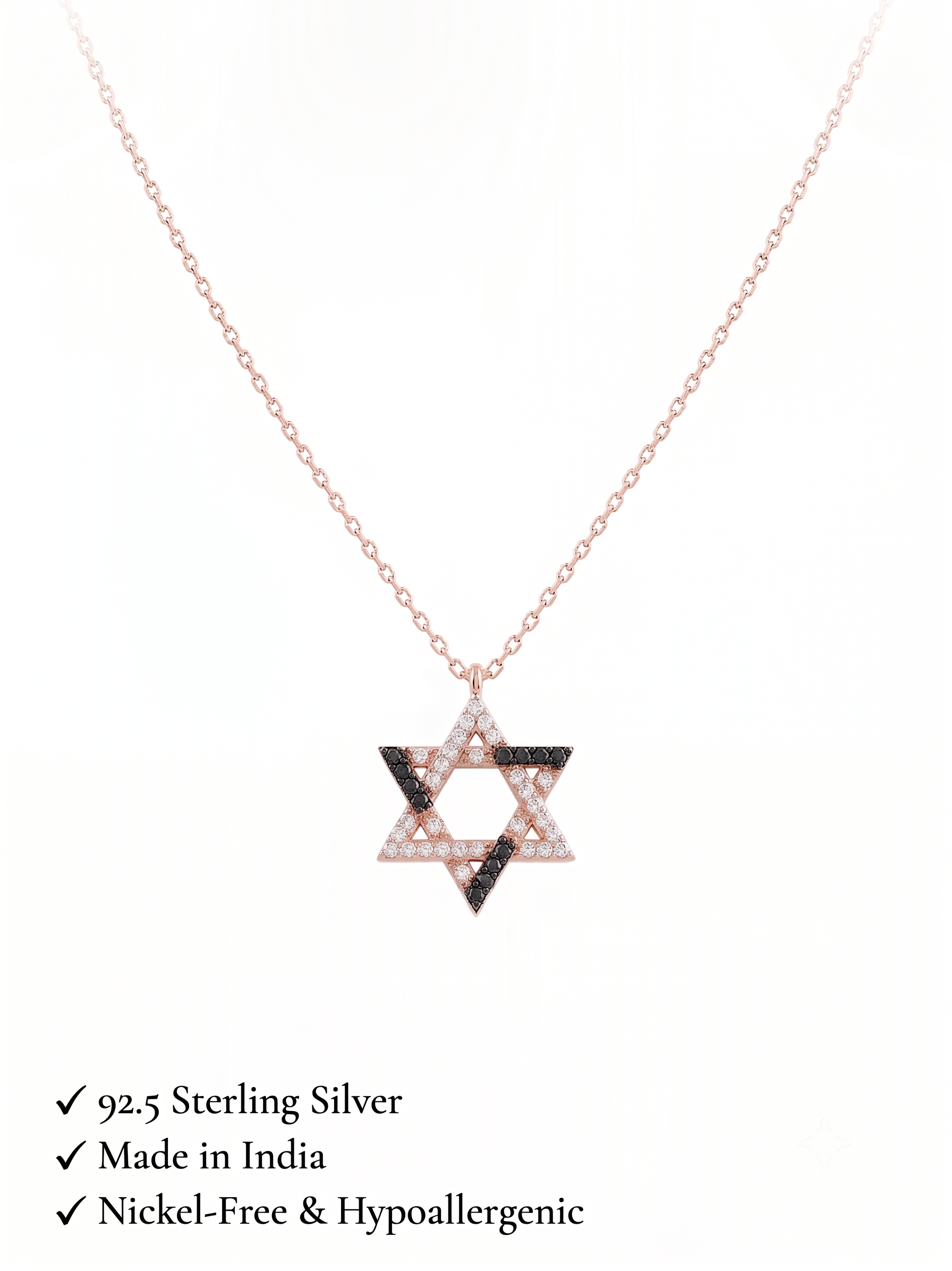 925 Sterling Silver Black & White Star Necklace for Women