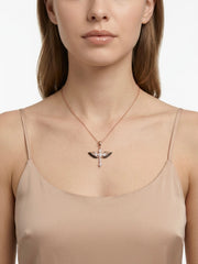 925 Sterling Silver Rose Gold Angel Winged Cross Pendant Necklace for women