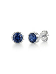 925 Silver Round Blue Stud Earrings for Women