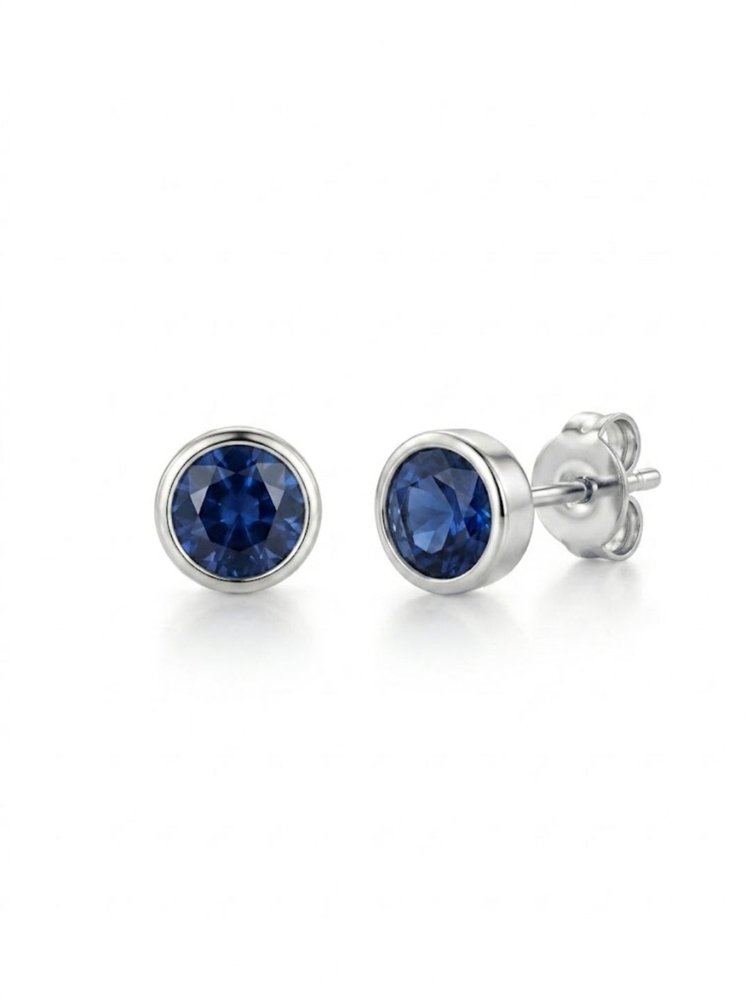 925 Silver Round Blue Stud Earrings for Women