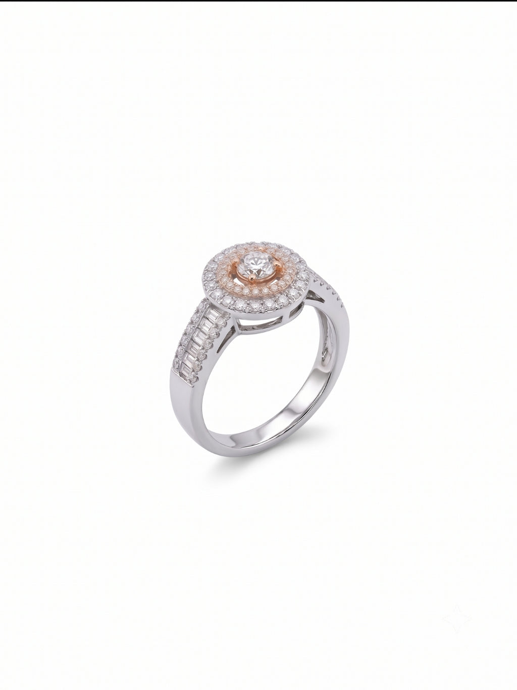 925 Sterling Silver Rose Gold Halo Baguette Ring for Women