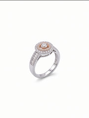 925 Sterling Silver Rose Gold Halo Baguette Ring for Women