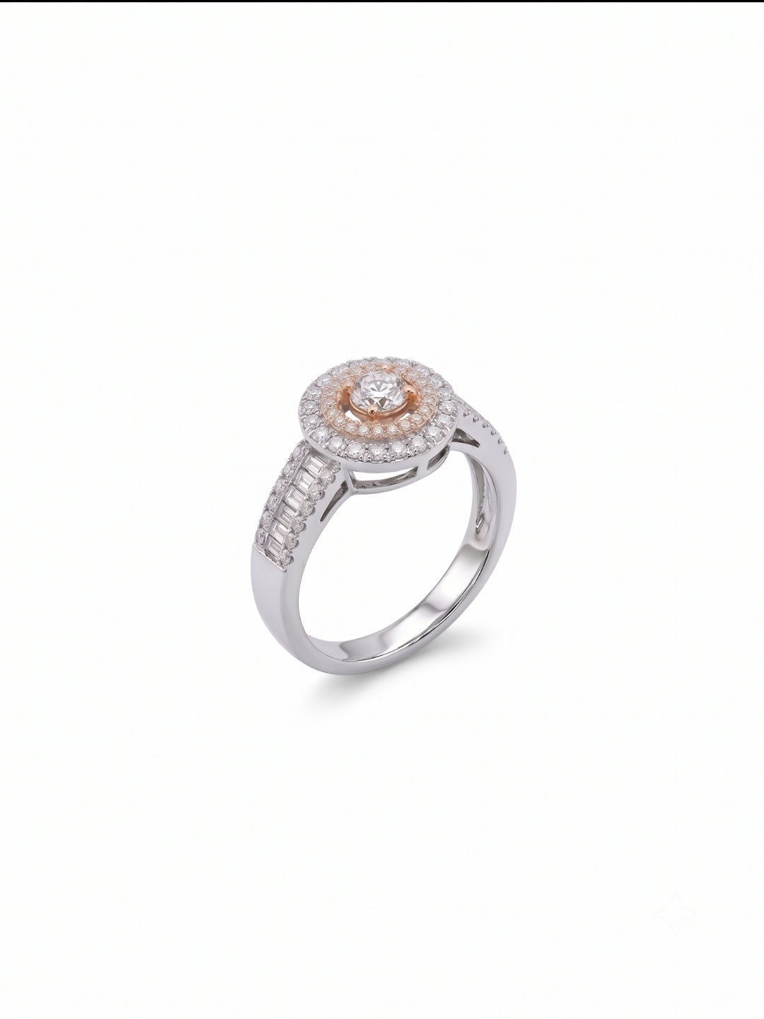 925 Sterling Silver Rose Gold Halo Baguette Ring for Women