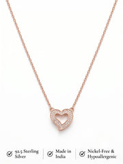925 Sterling Silver Rose Gold Open Heart CZ Necklace for Women