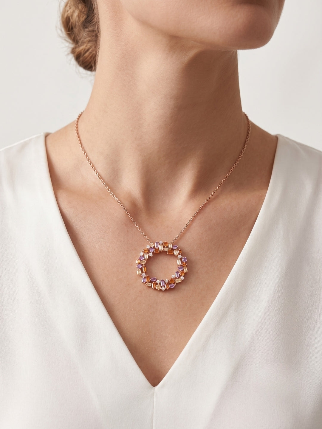 925 Sterling Silver Aurora Mosaic Halo Necklace For Women