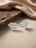 925 Silver Earrings Diamond Shape Lattice Stud Earrings for Women