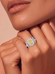 925 Sterling Silver Yellow Oval Halo Cocktail Ring for Women