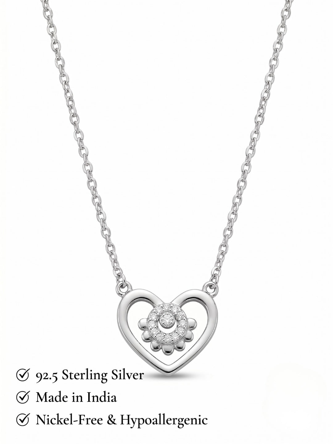 925 Sterling Silver Silver Bloom Heart Necklace for Women