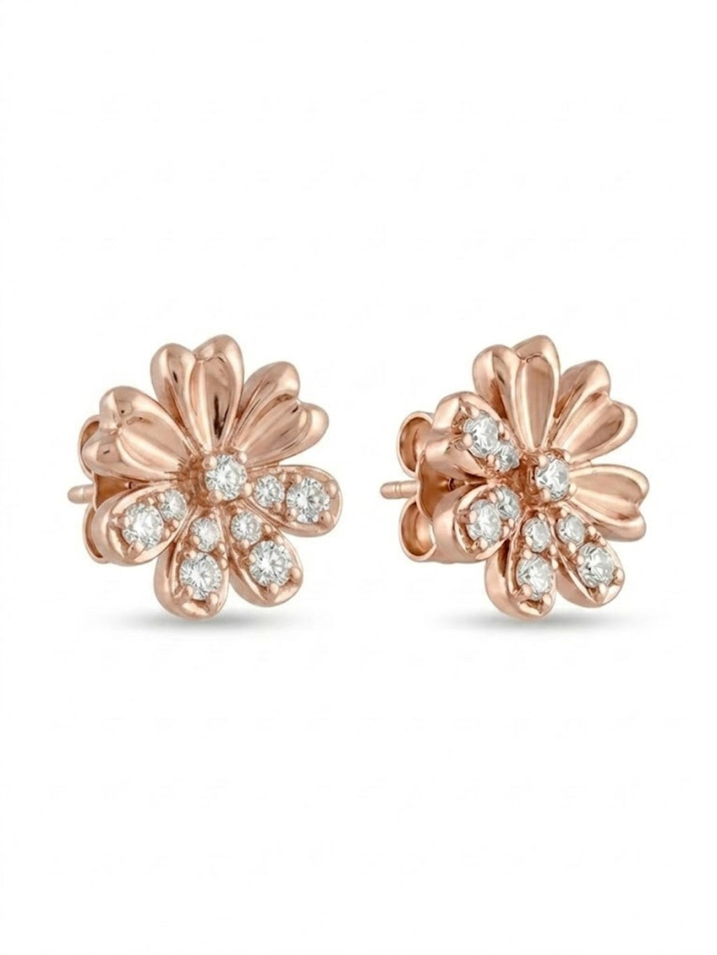 925 Silver Rose Gold Bloom Flower Stud Earrings for Women