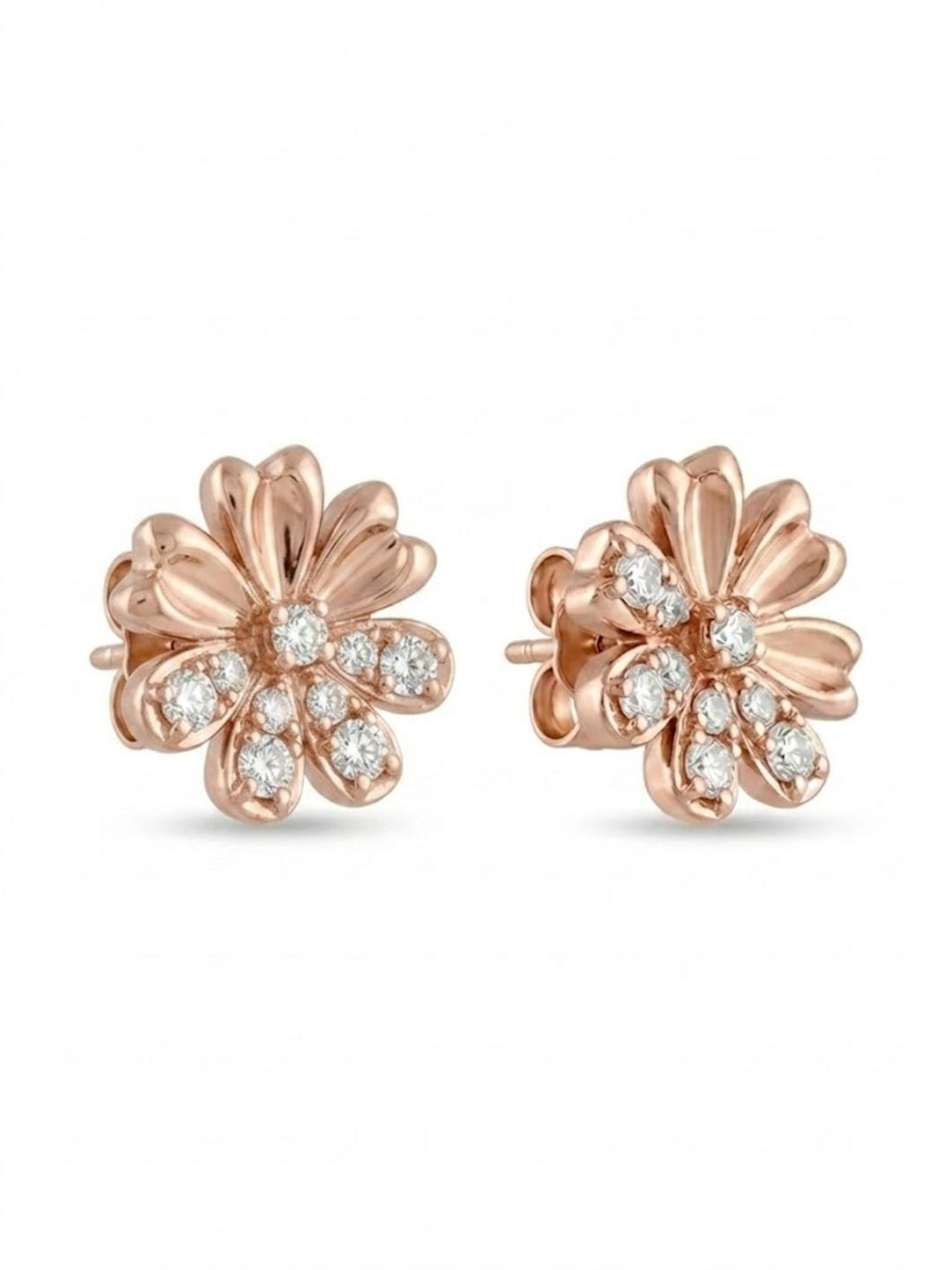 925 Silver Rose Gold Bloom Flower Stud Earrings for Women