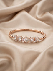 92.5 Sterling Silver Rose Gold Five Halo Diamond Bracelet for Women