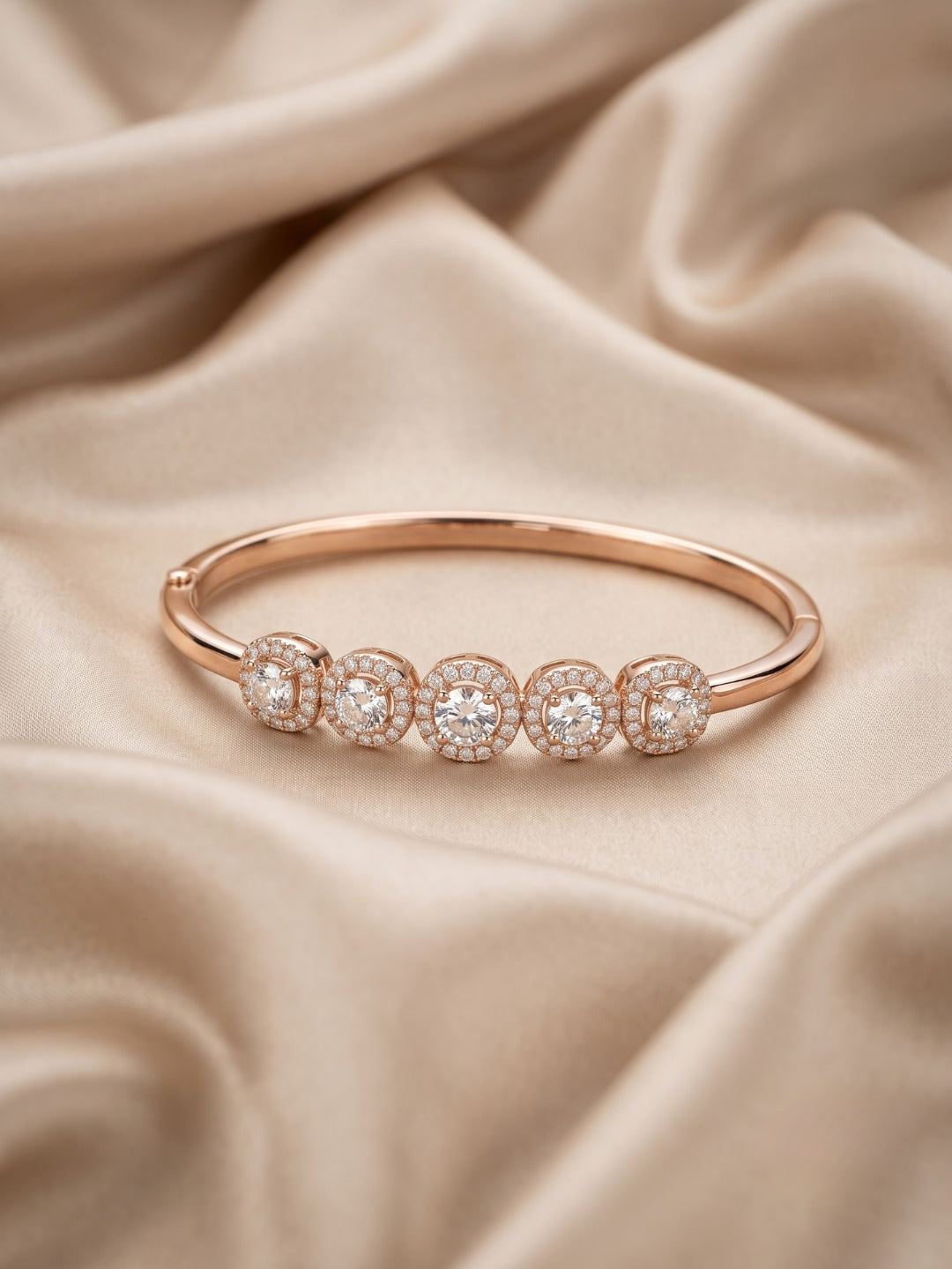92.5 Sterling Silver Rose Gold Five Halo Diamond Bracelet for Women