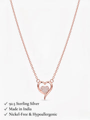 925 Sterling Silver Rose Gold Open Heart Cubic Zirconia Pendant Necklace for Women