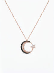 925 Sterling Silver Luna Noir Crescent Star Necklace for Women