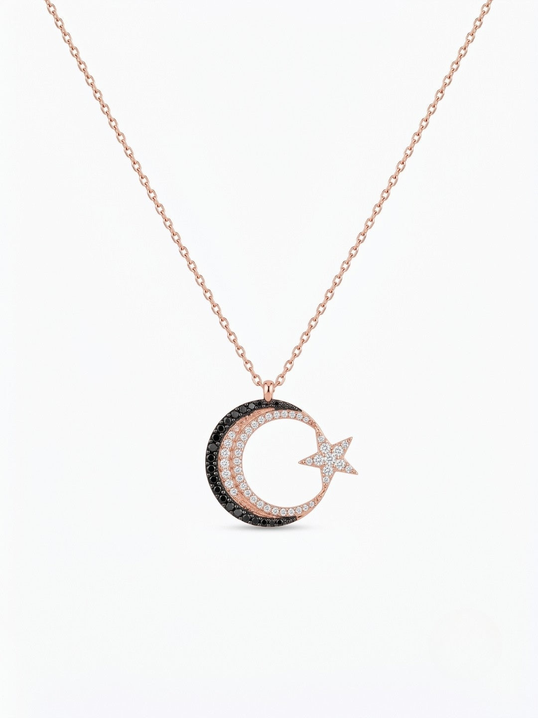 925 Sterling Silver Luna Noir Crescent Star Necklace for Women