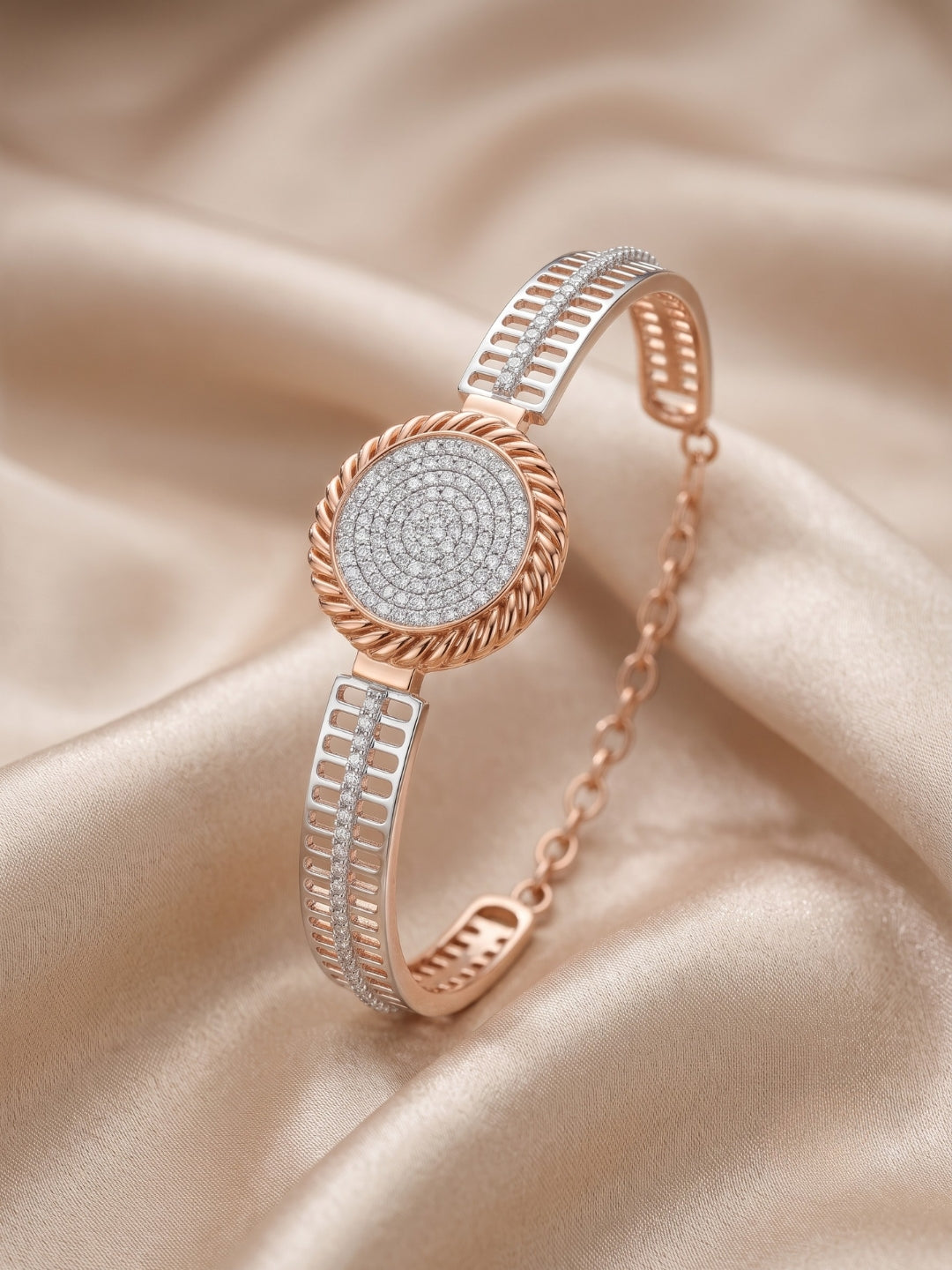 92.5 Sterling Silver Rose Gold Crystal Circle Statement Bracelet for Women