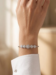 92.5 Sterling Silver Five Stone Halo Diamond Bracelet for Women