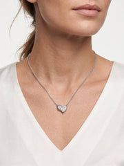 925 Sterling Silver Pavé CZ Heart Pendant Necklace for Women