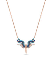 925 Sterling Silver Rose Gold Turquoise & Sapphire Blue Winged Necklace for Women