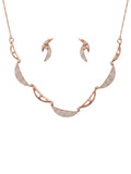 925 Sterling Silver Rose Gold Crescent Sparkle Necklace Set with earrings