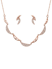 925 Sterling Silver Rose Gold Crescent Sparkle Necklace Set with earrings