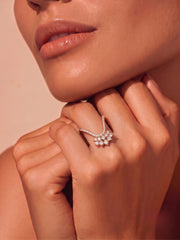 925 Sterling Silver V-Shaped Floral Crown Ring for Women