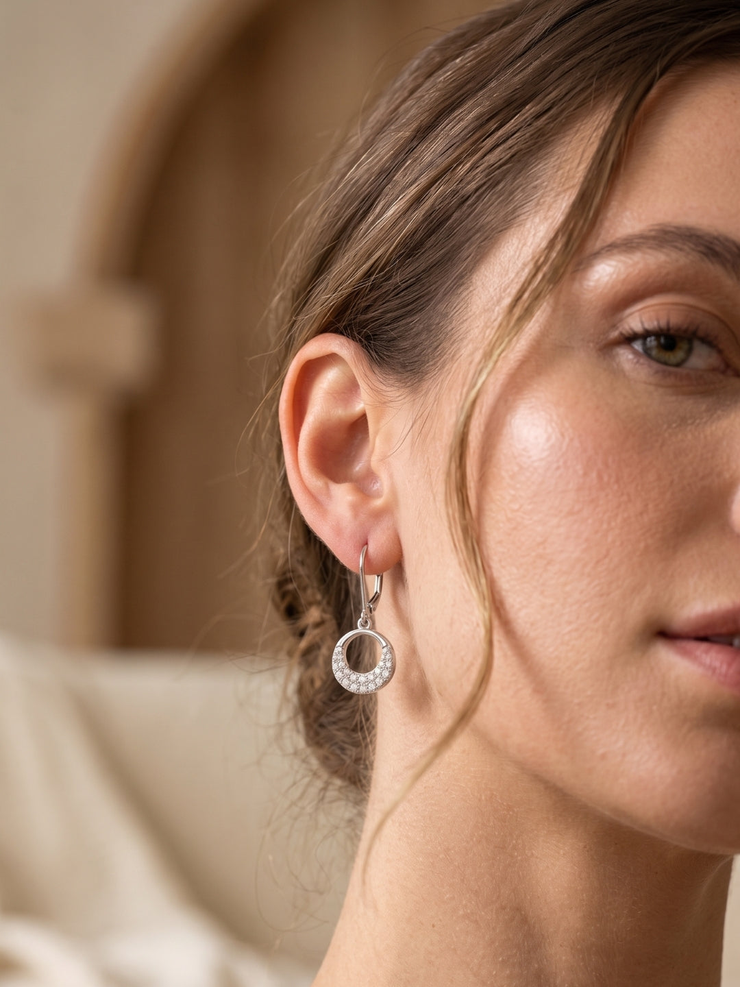 925 Silver Earrings Round Sparkle Hoops Earrings for Women