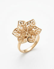 925 Sterling Silver Gold Bloom Filigree Ring for Women