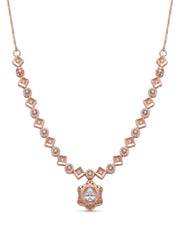 925 Sterling Silver Rose Gold Floral Halo Necklace Set with earrings