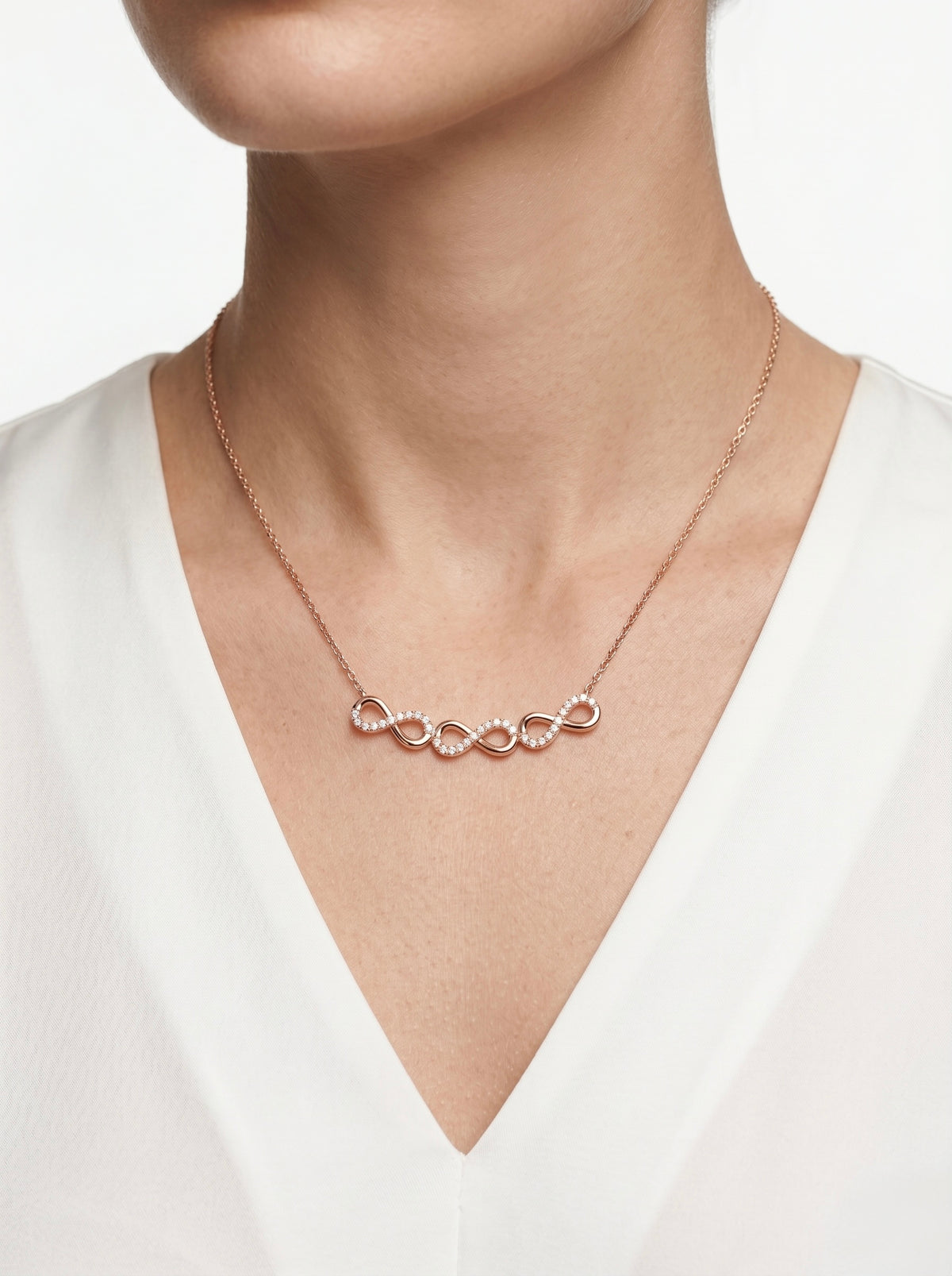 925 Sterling Silver Rose Gold Double Infinity Cubic Zirconia Necklace for Women