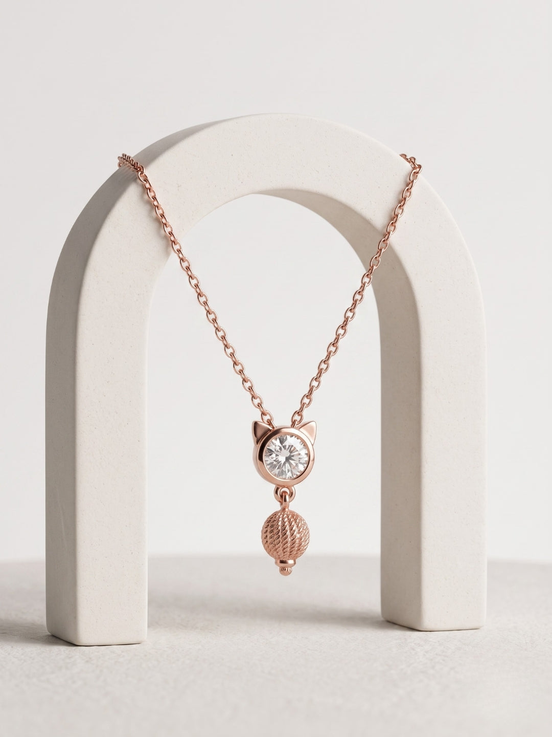 925 Sterling Silver Rose Gold Crystal Cat Charm Necklace for Women