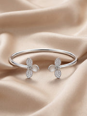 92.5 Sterling Silver Petal Open Cuff Bracelet for Women