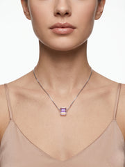 925 Sterling Silver Prism Glow Crystal Cube Necklace for Women