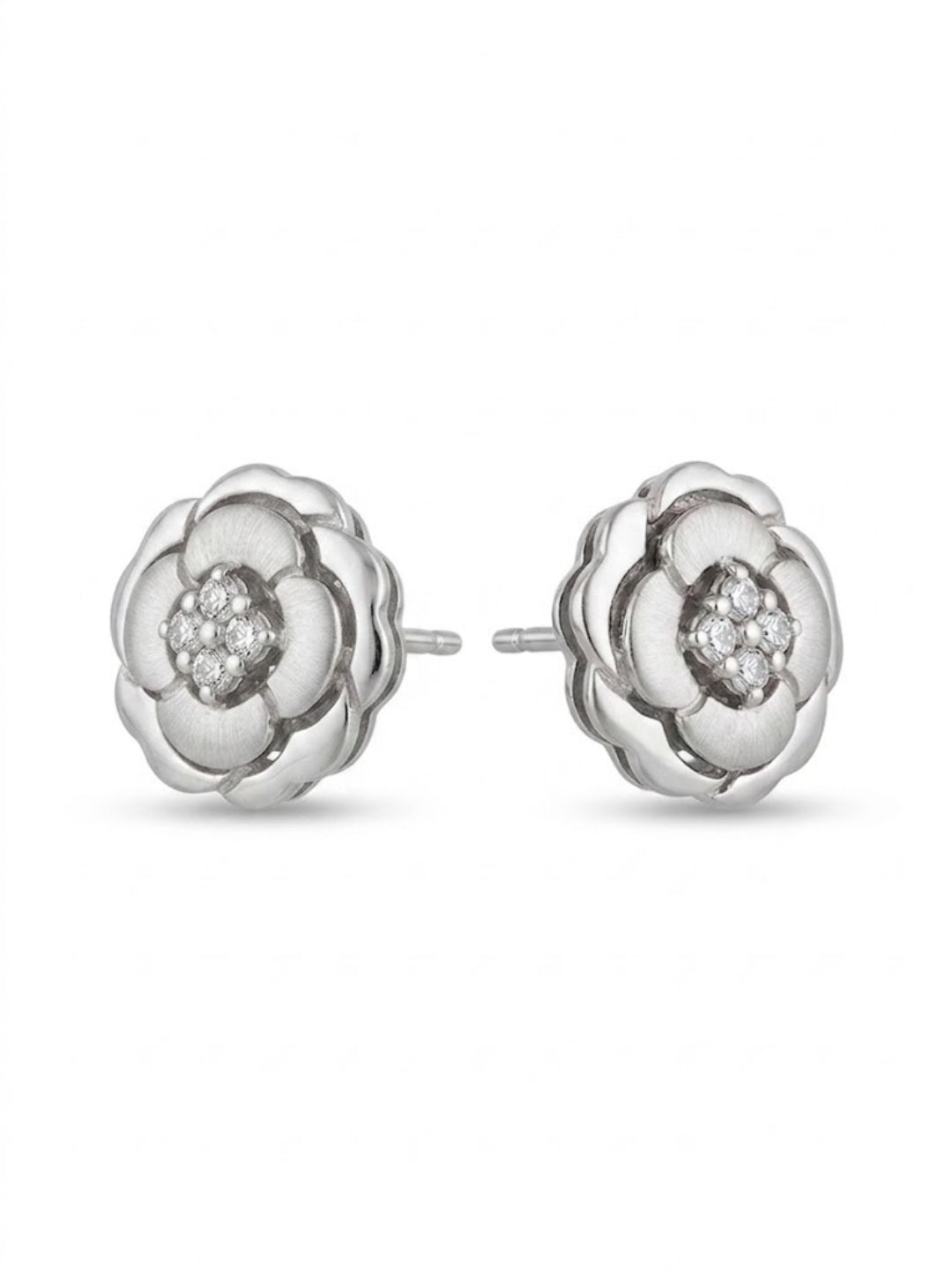 925 Silver Rose Bloom Stud Earrings for Women